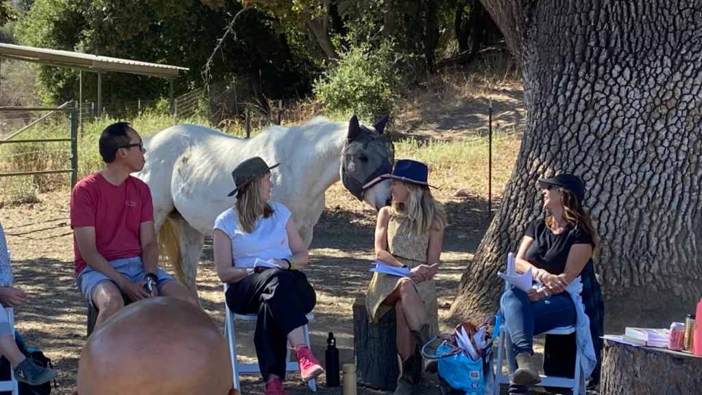 MaryCay Durrant at a horse circle with clients and a special visitor: Rose the mare.